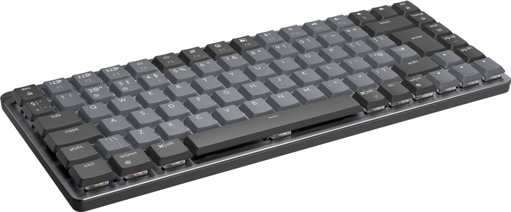 The logitech MX master mechanical mini keyboard, shot from a side-on angle