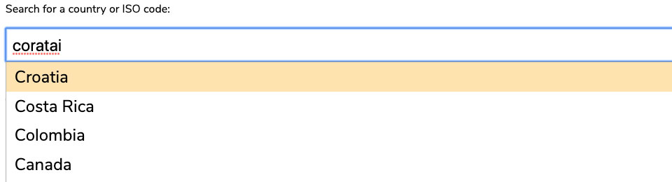 Fuzzy search accurately returning ‘Croatia’ when the user has entered all of the correct letters for the word but in the wrong order - ‘Coratai’