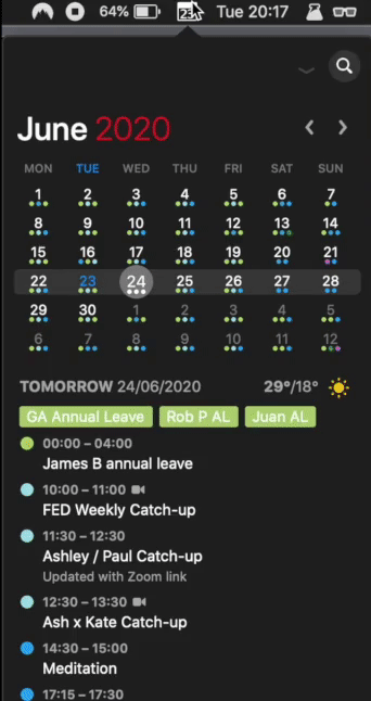 Fantastical helper automatically generating a calendar reminder based on the free text entered