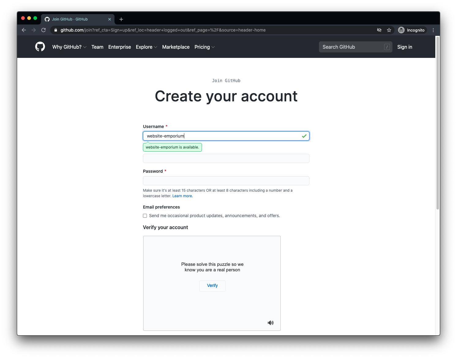 Setting up an account on Github