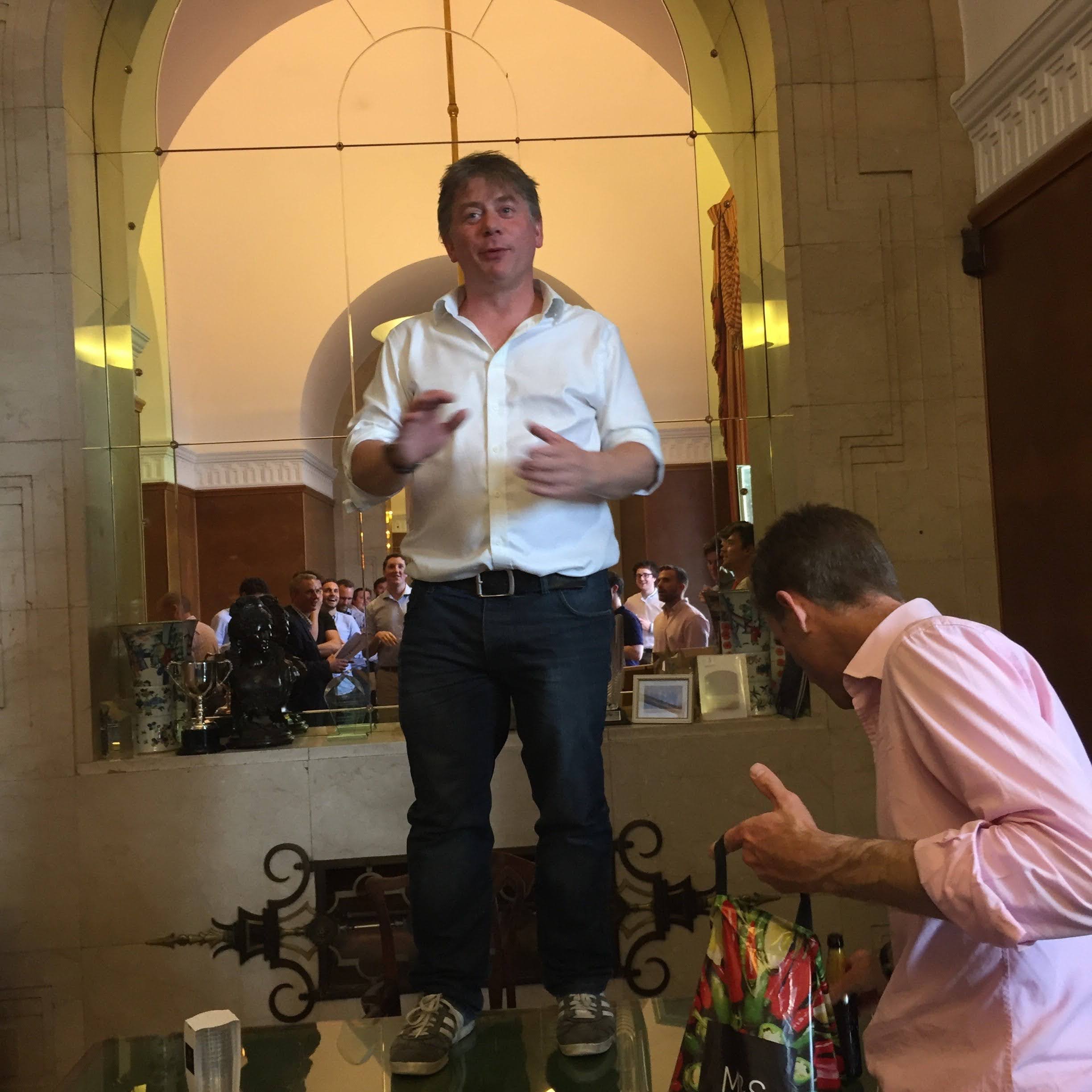 Greg giving a speech atop the Mayor of Hammersmith's desk