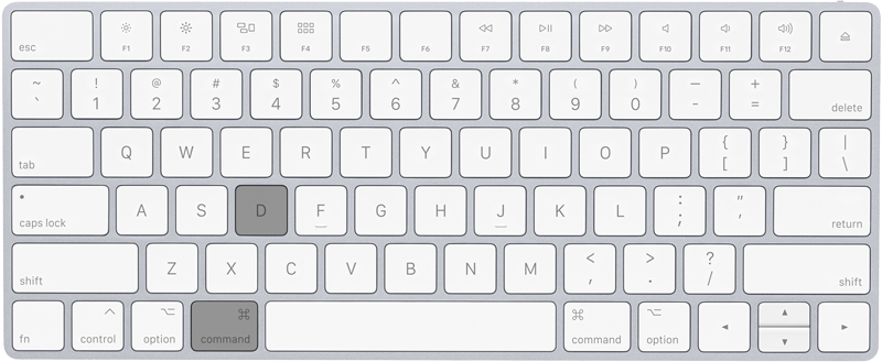 A keyboard showing the CMD + D Shortcut