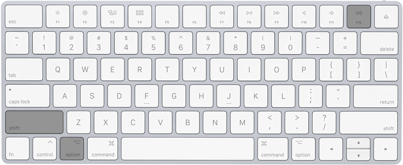 A keyboard showing the Shift + Option + F12 Shortcut