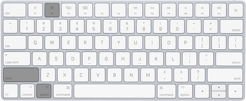 A keyboard showing the Shift + Option + F2 Shortcut