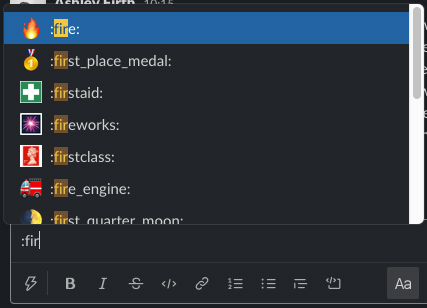 Autocomplete options being provided as someone types using the Slack emoji syntax