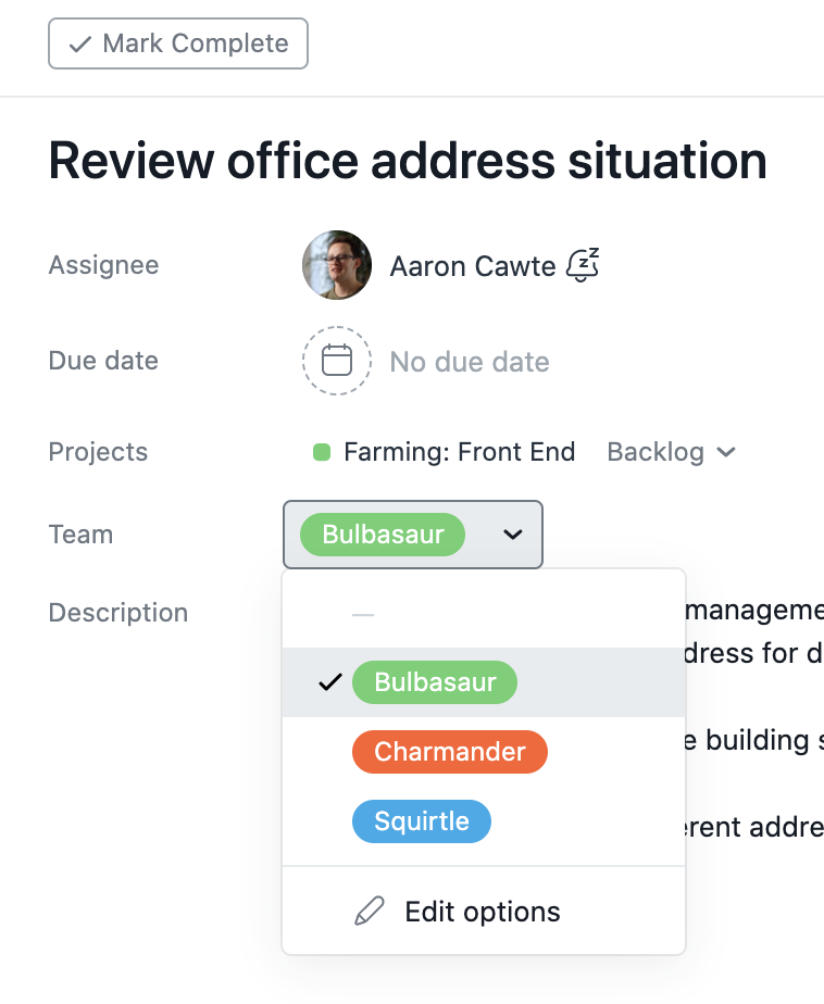 The above custom field being used on a card in Asana