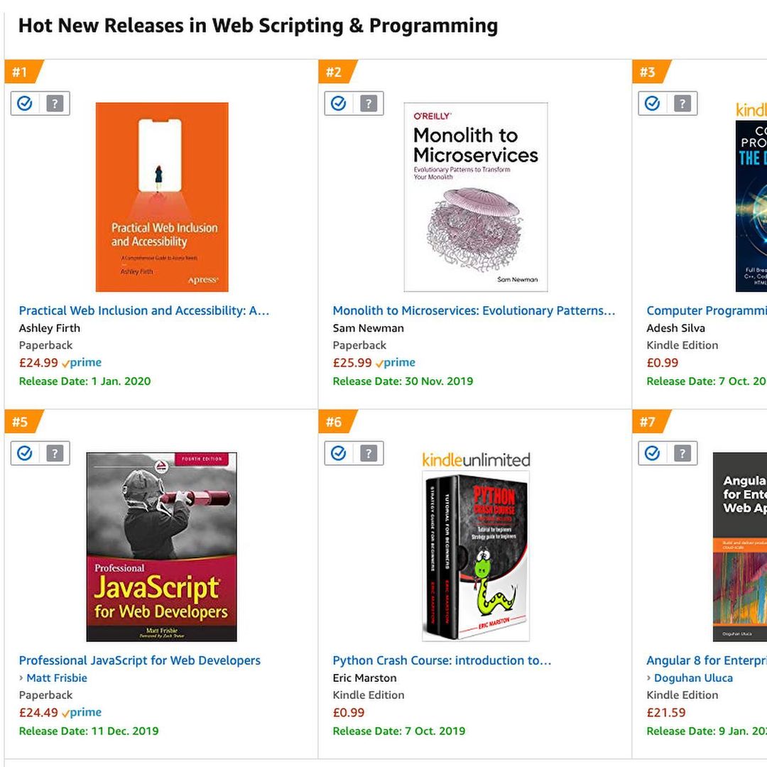 A screenshot of Amazon's top selling web programming books, with my book at the top